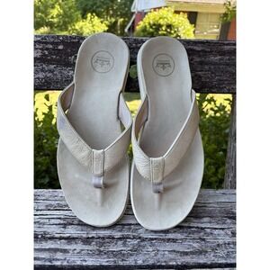 Peter Miller Men's Beige Leather Flip-Flop Sandals Comfort Thong Slides Sz 10